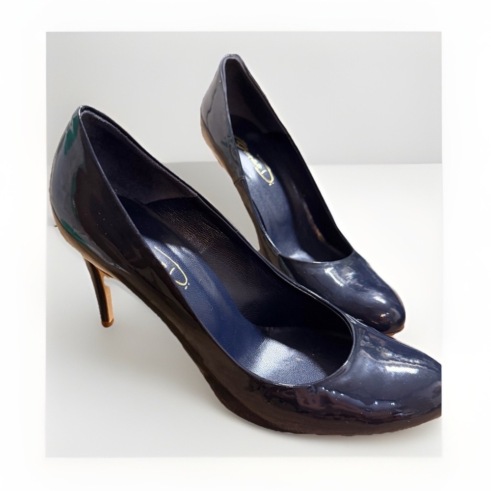 Bianca Di Navy Patent Leather Pumps Round Toe Stiletto Heels Made in Italy 40